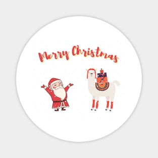 Merry Christmas with Santa and cute alpaca Magnet